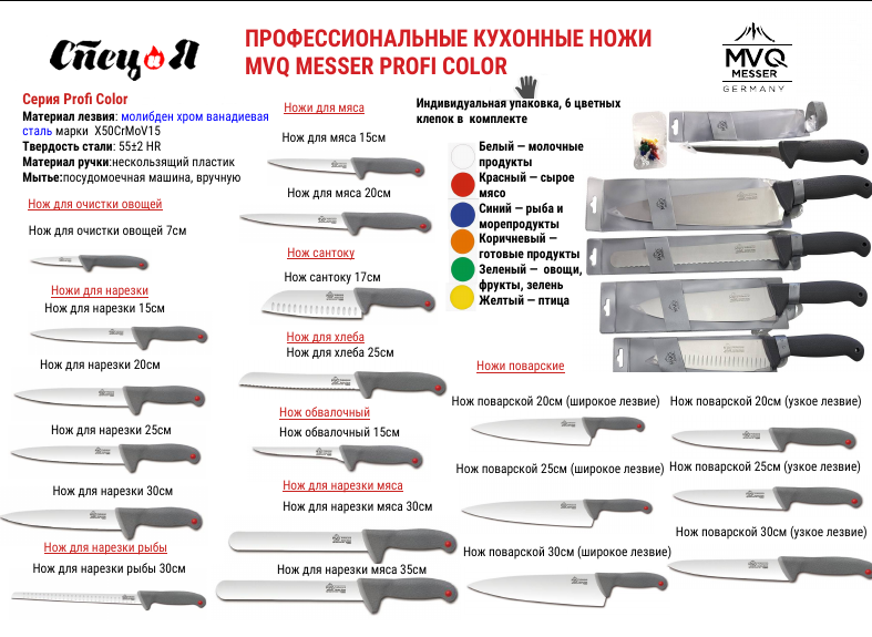 НОВИНКА! Профессиональные кухонные ножи MVQ MESSER PROFI COLOR